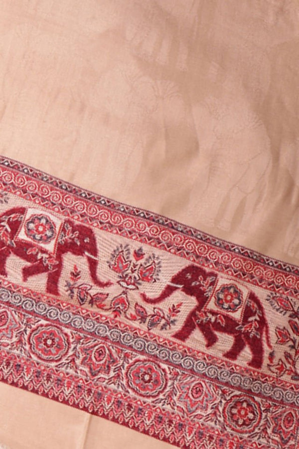 Eșarfă Cașmir reverse cu broderie jacquard, maro deschis