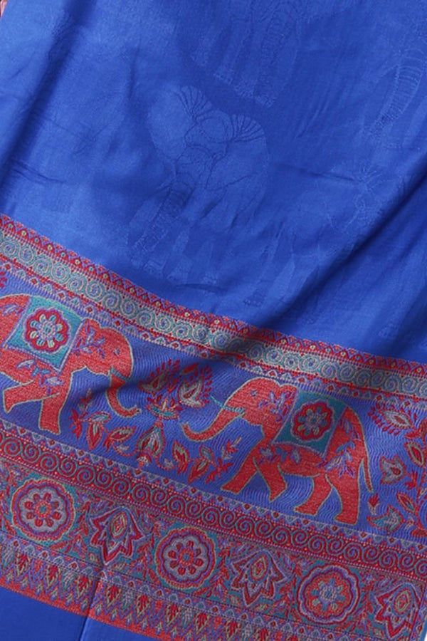 Eșarfă Cașmir jacquard albastru cu elefanti