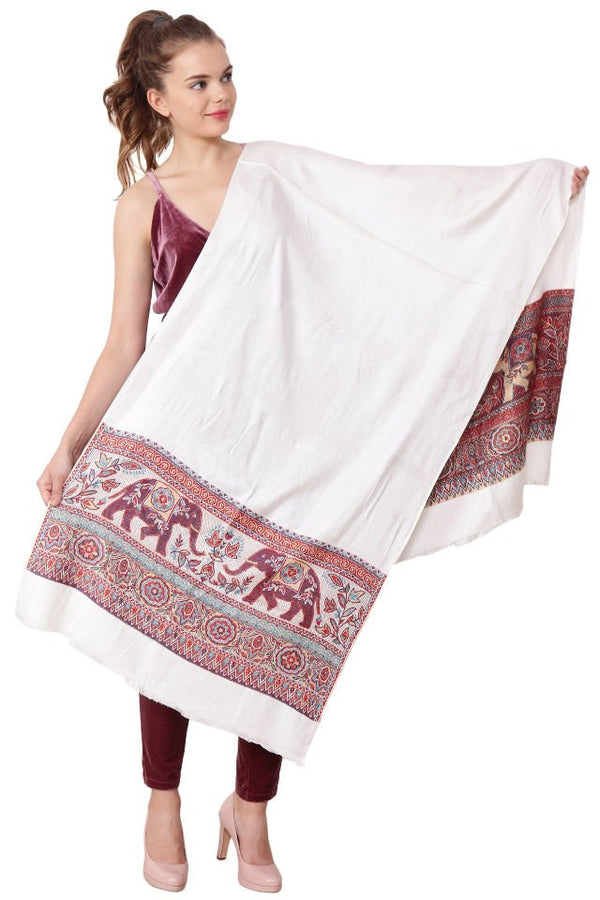 Esarfa Casmir Jacquard reversibila alb cu elefanti