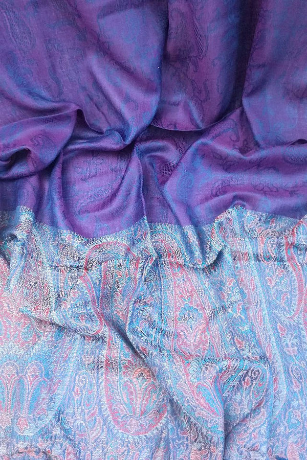 Esarfa Casmir reversibila mov Paisley oriental floral India