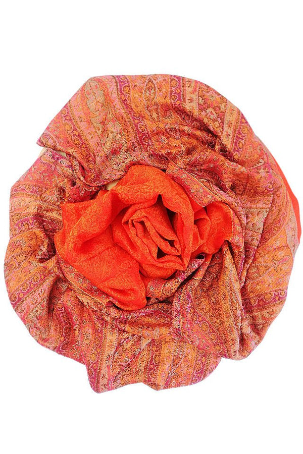 Eșarfă reversibilă portocalie Paisley oriental floral India