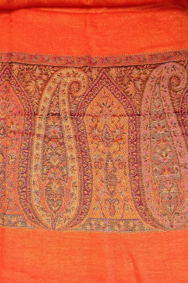 Eșarfă reversibilă portocalie Paisley oriental floral India