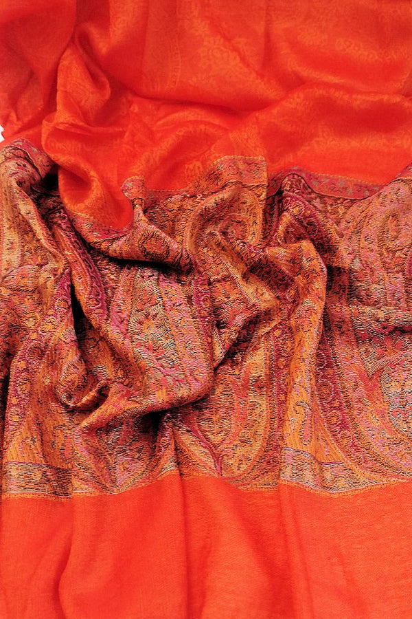 Eșarfă reversibilă portocalie Paisley oriental floral India