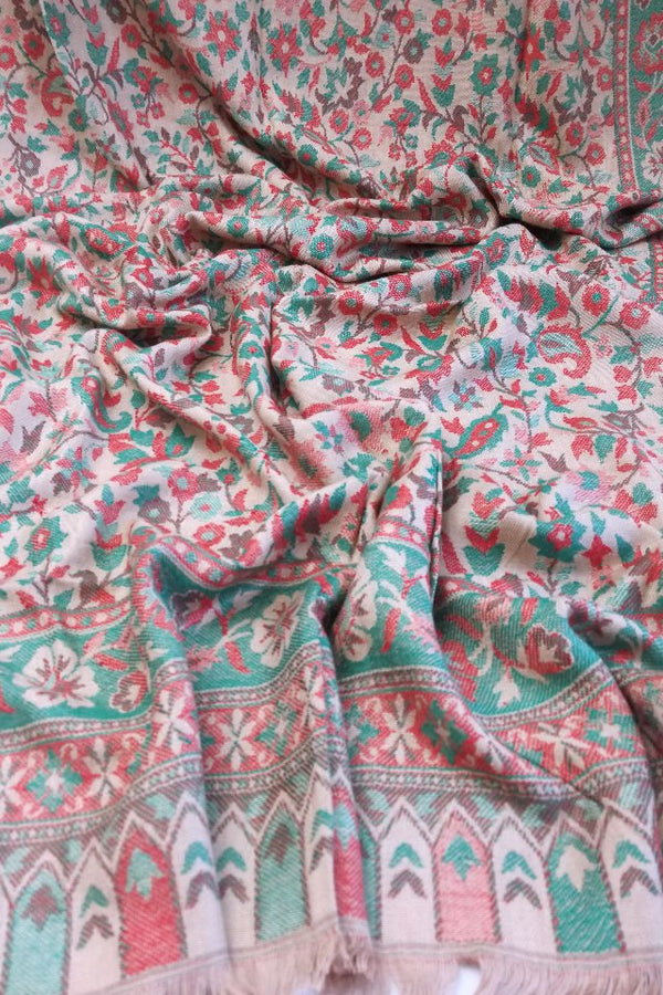 Esarfa Casmir reversibila verde-bej Paisley oriental floral India