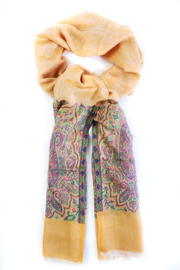 Esarfa-sal din lana pashmina orange cu broderie fina.