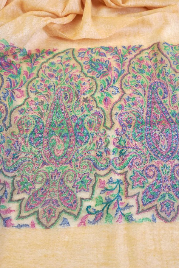 Esarfa-sal din lana pashmina orange cu broderie fina.