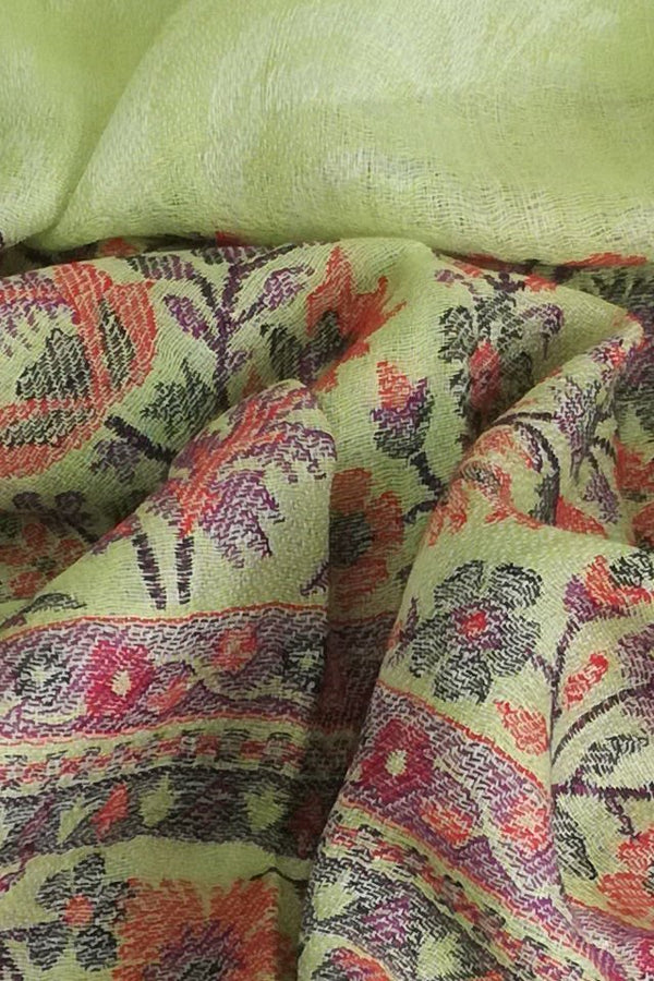 Esarfa-Sal Cara, din lana pashmina verde-fistic cu broderie fina