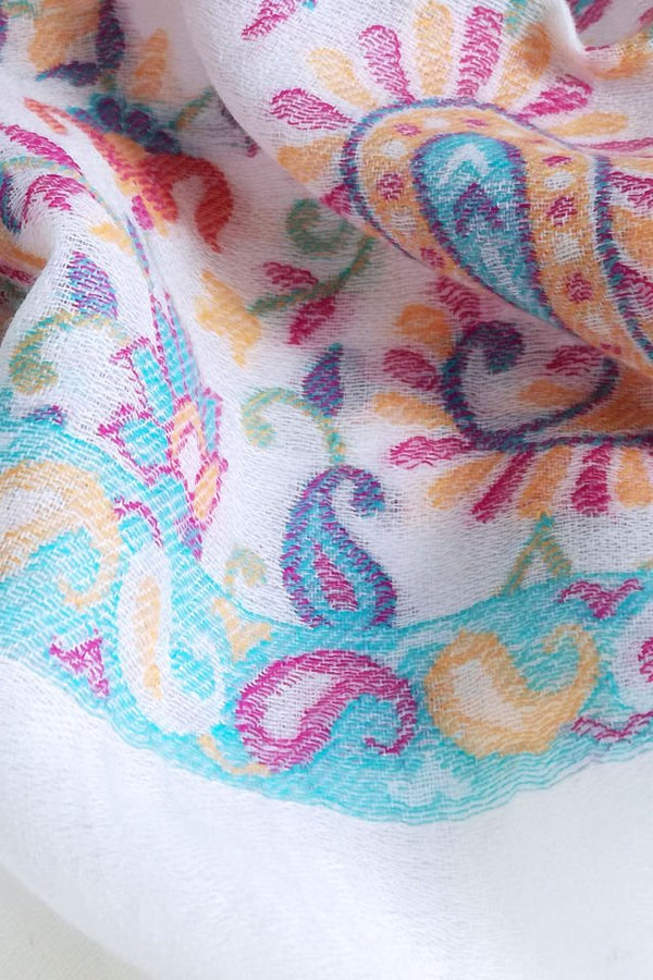 Esarfa-Sal Cara, Pashmina Alb cu Broderie Fina