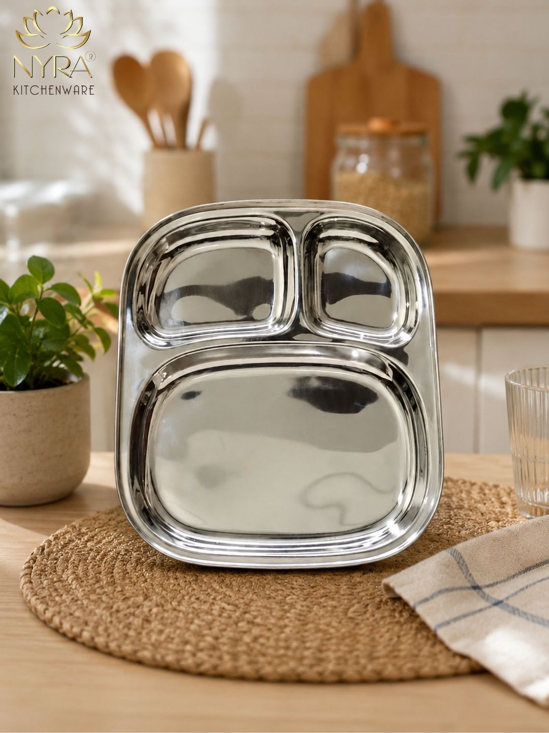 Stainless Steel Three Sectioned Plates | 3 in 1 Compartment Dinner Plate