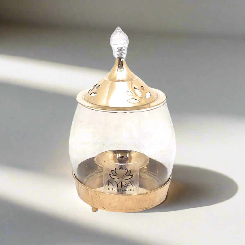 Brass Traditional Diya Stand with Clear Fiberglass Cover