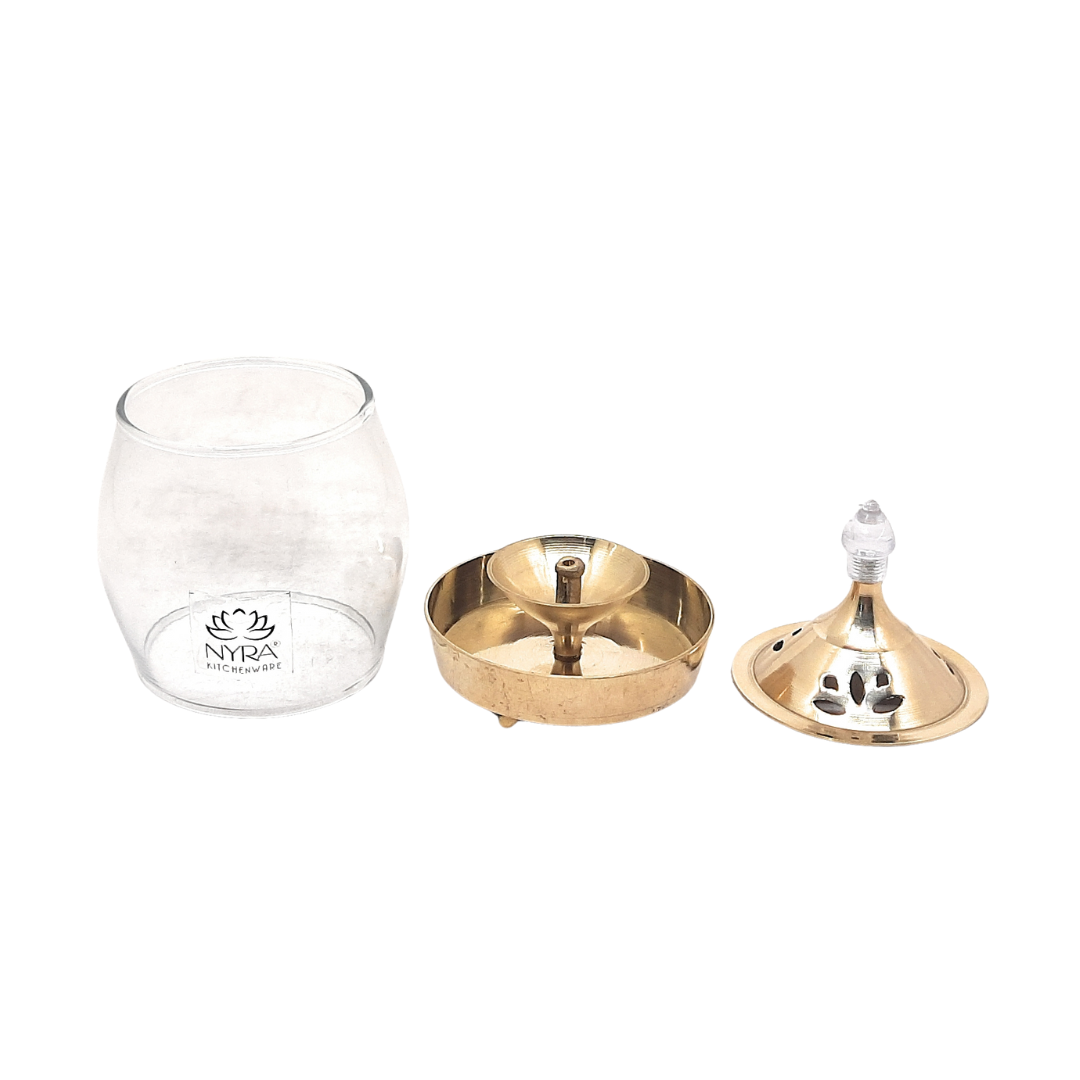 Brass Traditional Diya Stand with Clear Fiberglass Cover

