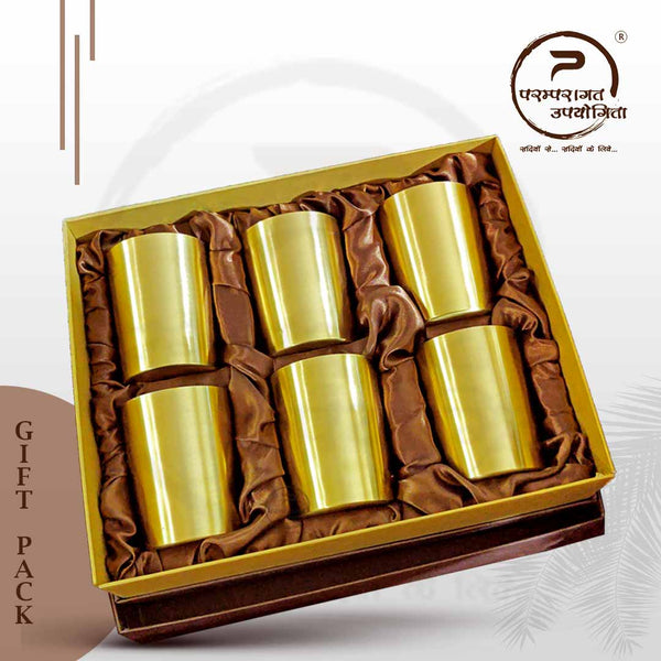 Paramparagat Upyogita Swarna Devyani Brass Glass Gift Set