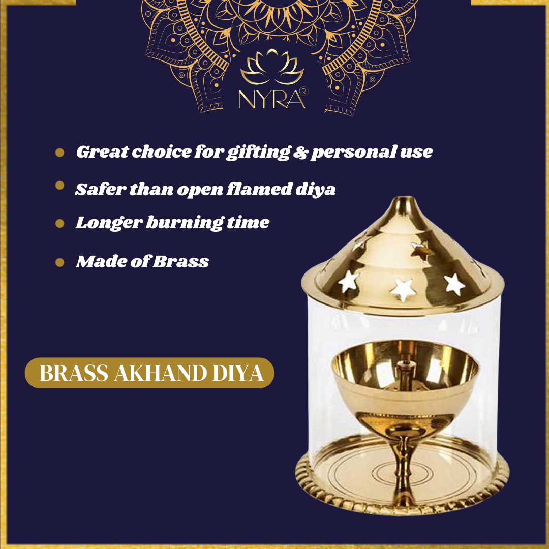 details of BrassAkhand Diya with cover