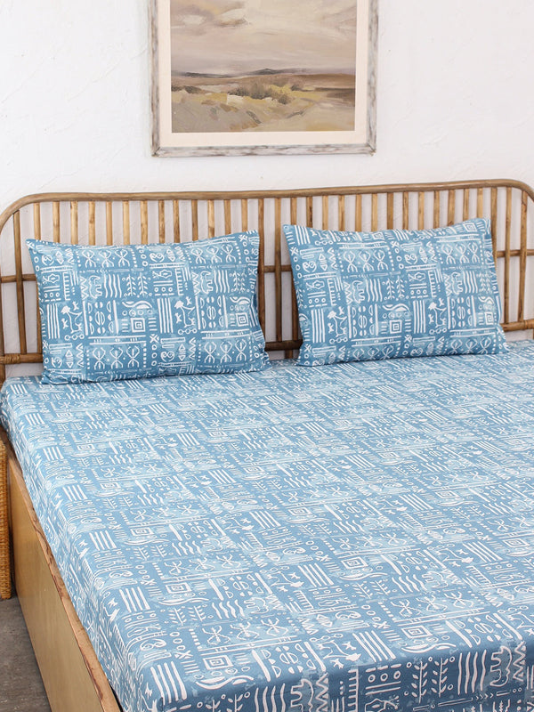 Gamathi 1 Double Bed Sheet & 2 Pillow Covers + 2 Pillow Filler (Light Blue)