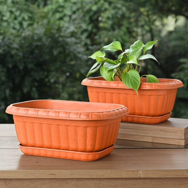 Earth Friendly Growlite 13 inch Pots for Plants with Tray | Pack of 2
