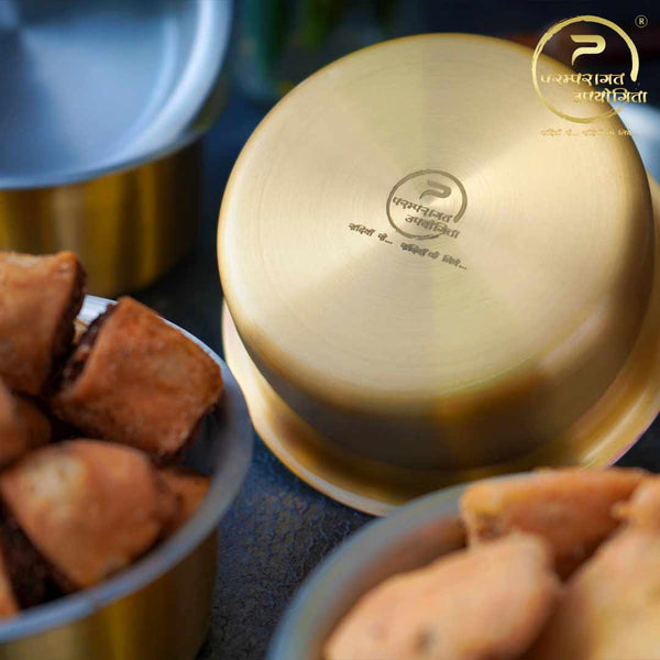 Paramparagat Upyogita Devam Maharani Brass Large Katori (Bowl) Set with Tin Coating (Kalai)