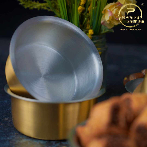 Paramparagat Upyogita Devam Maharani Brass Large Katori (Bowl) Set with Tin Coating (Kalai)