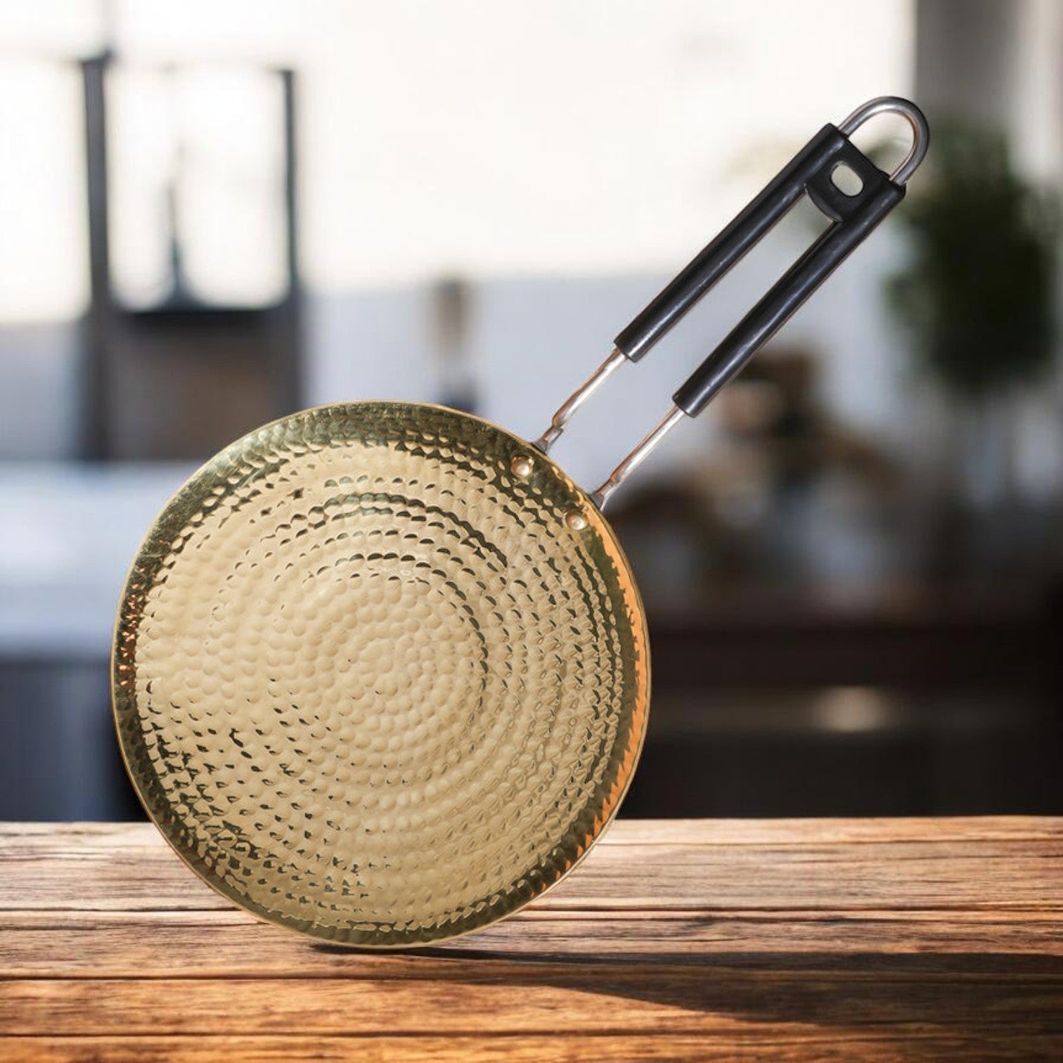 Handcrafted Hammered Brass Tawa with Broad Handle | RoyalStuffs