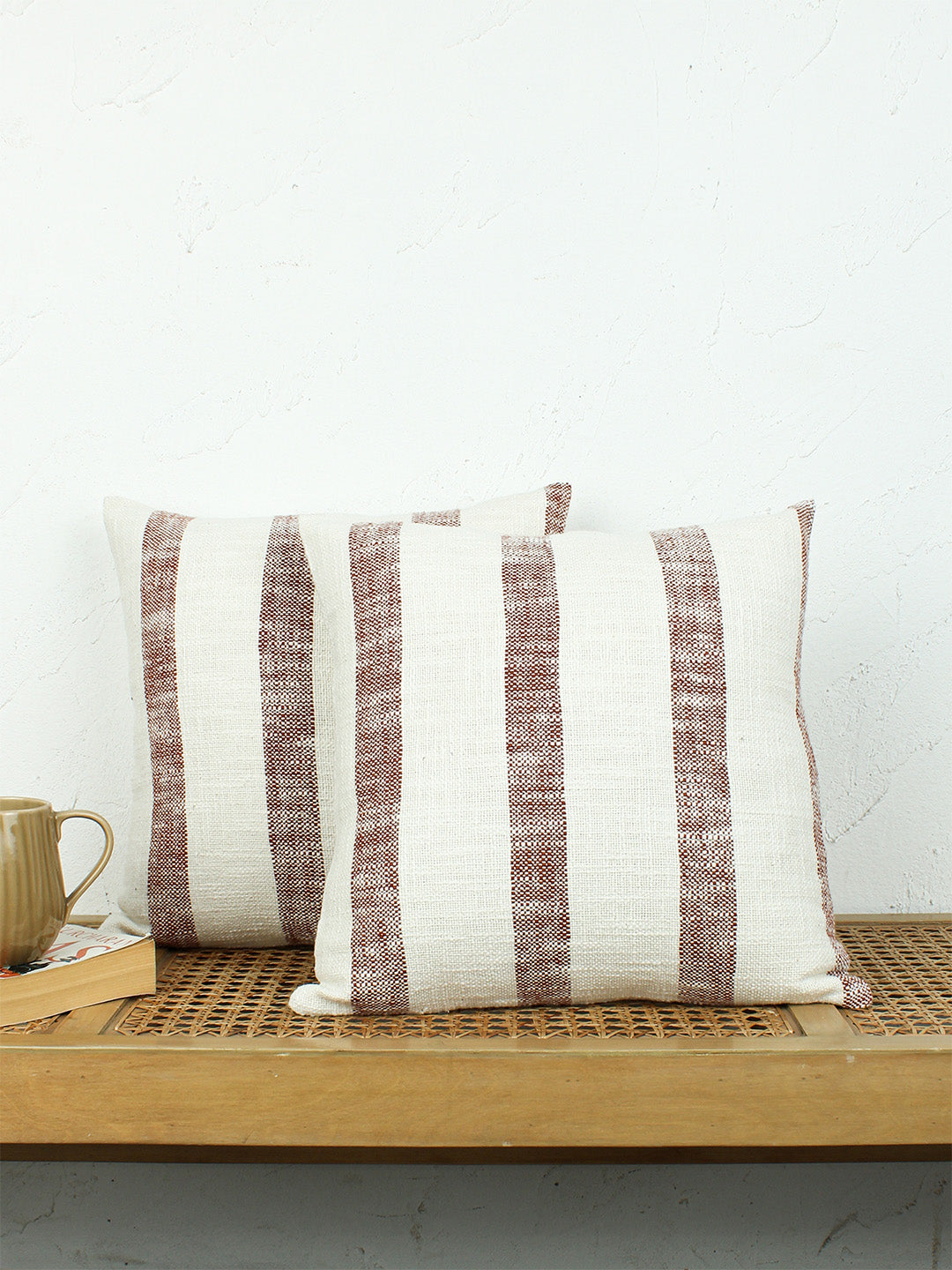 Block Set Of 2 Cushion Covers - (Red) - 40x40cm
