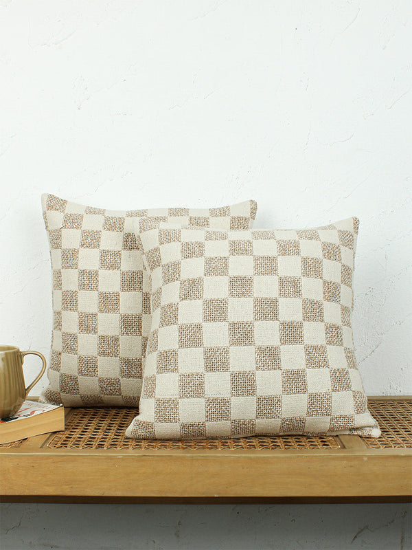 Checkerboard Set Of 2 Cushion Covers - (Beige) - 40x40cm