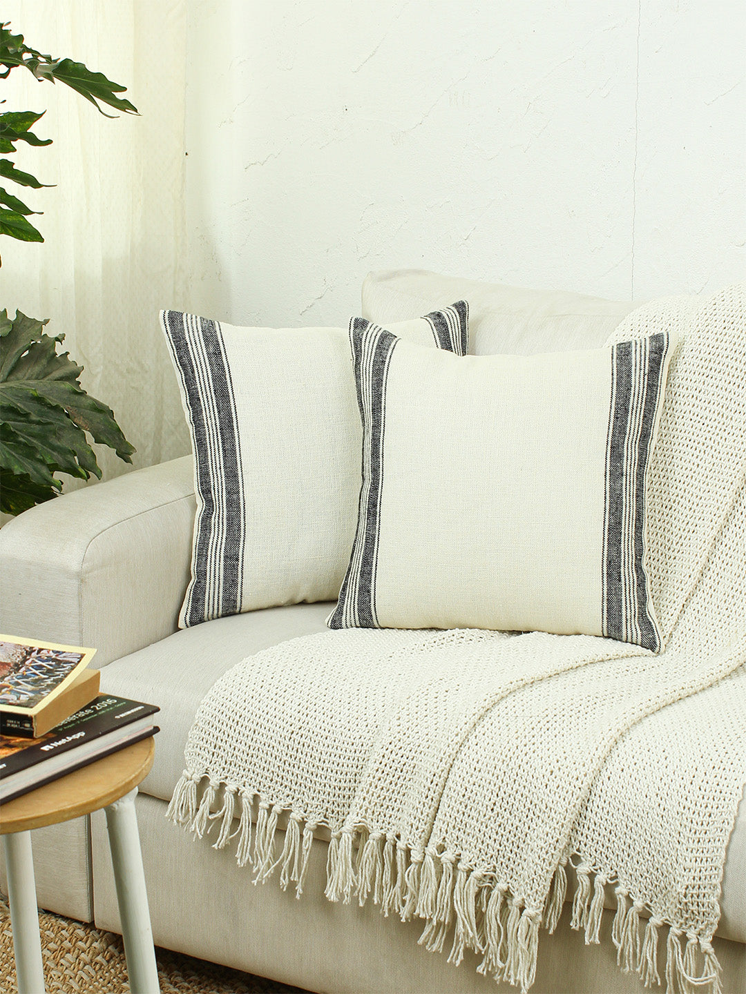 Classic Stripe Set Of 2 Cushion Covers - (Black) - 40x40cm