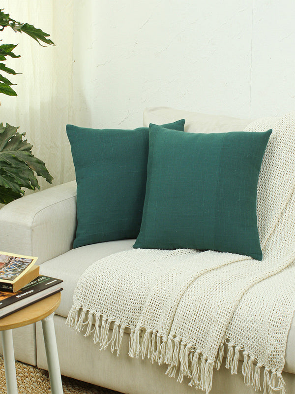 Herringbone Set Of 2 Cushion Covers - (Green) - 40x40cm