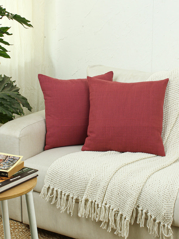 Herringbone Set Of 2 Cushion Covers - (Rust) - 40x40cm