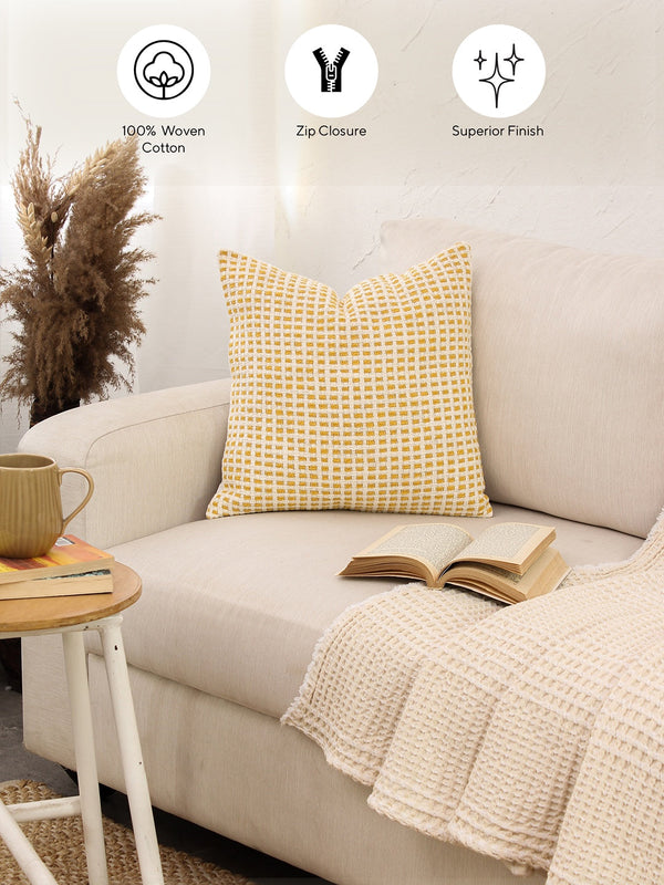 Girnar Set Of 2 Cushion Covers + 2 Cushion Fillers (Yellow) - 40X40 cm