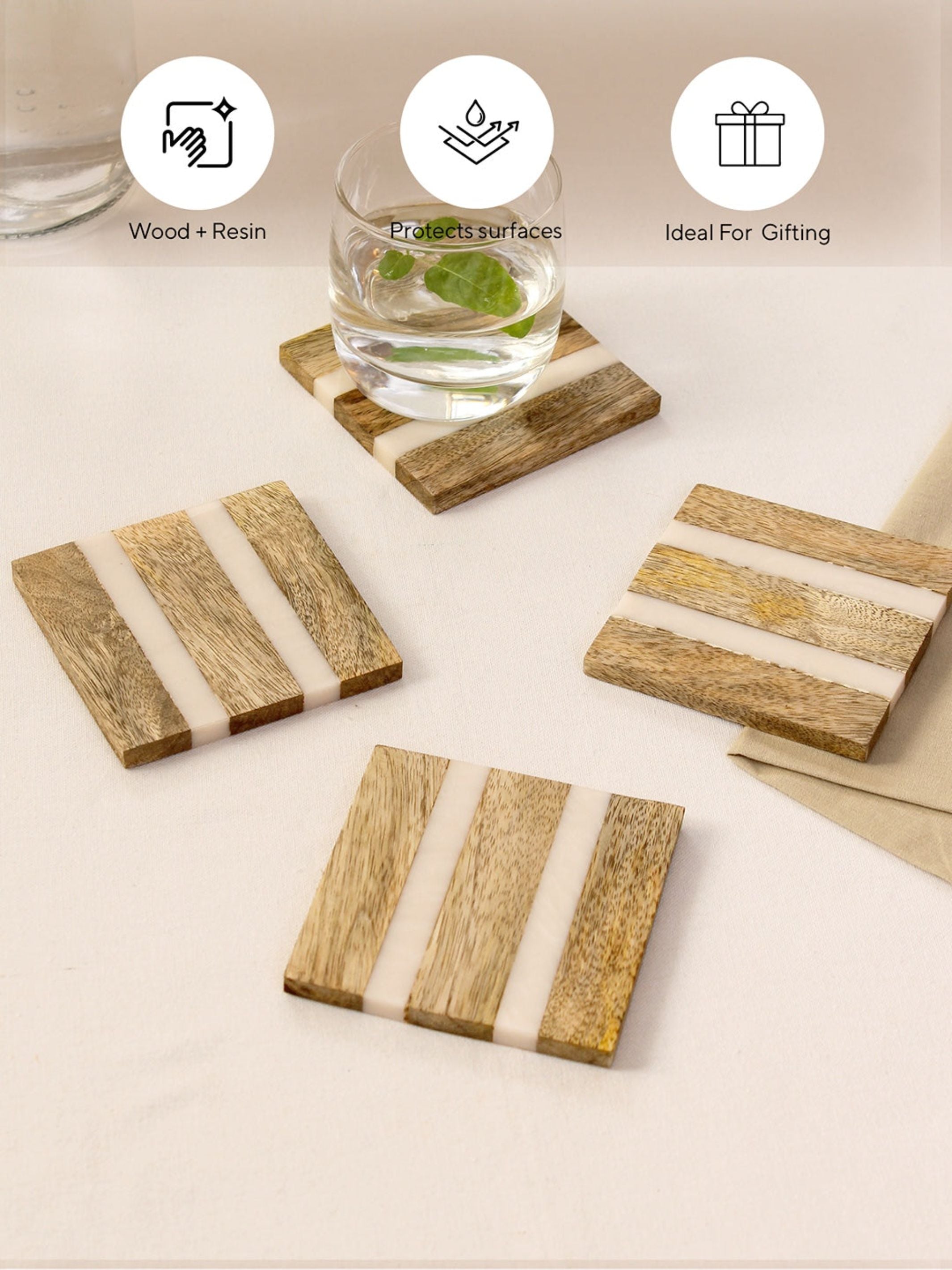 Wood & Resin Coaster Set of 4 - Kavvayi