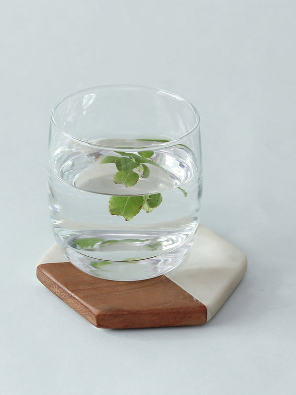 Marble & Wooden Coaster - Vallam Set of 4