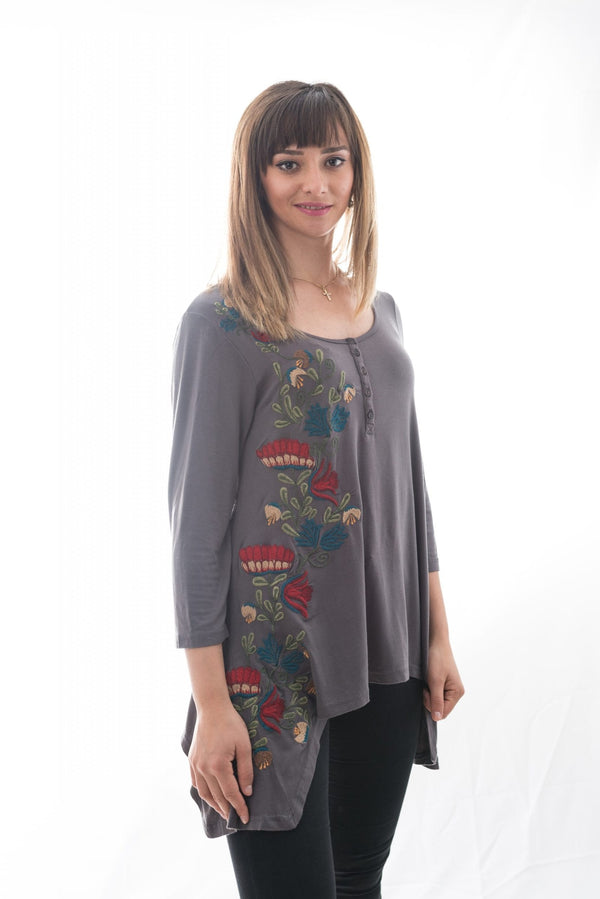 Bluză Gri Cu Broderie Laterala Mărime S-M
