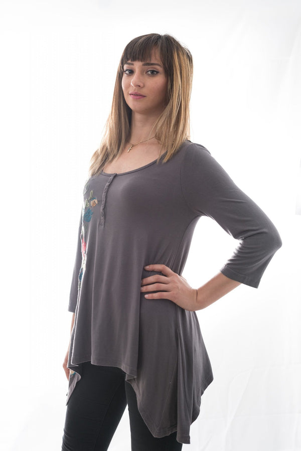 Bluză Gri Cu Broderie Laterala Mărime S-M