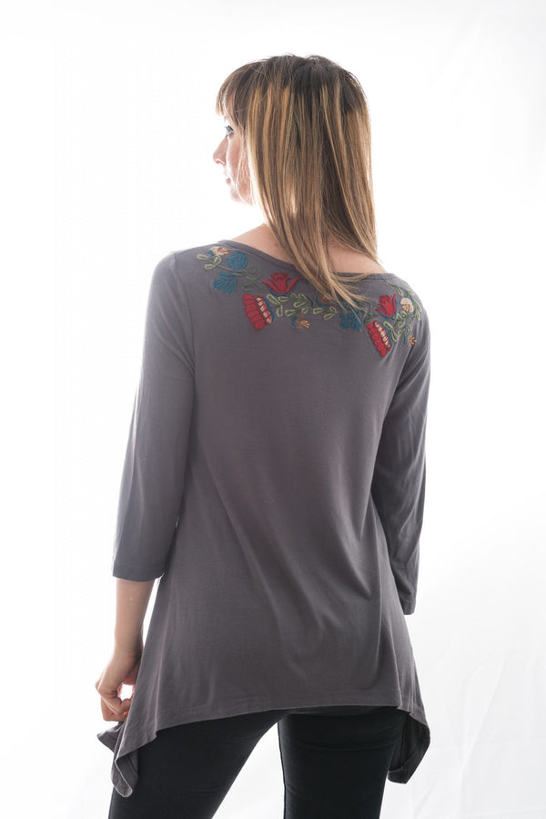 Bluză Gri Cu Broderie Laterala Mărime S-M