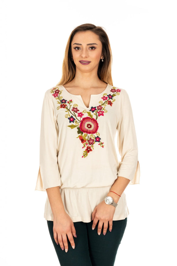 Bluză florala cu elastic pe sold Mărime M-L