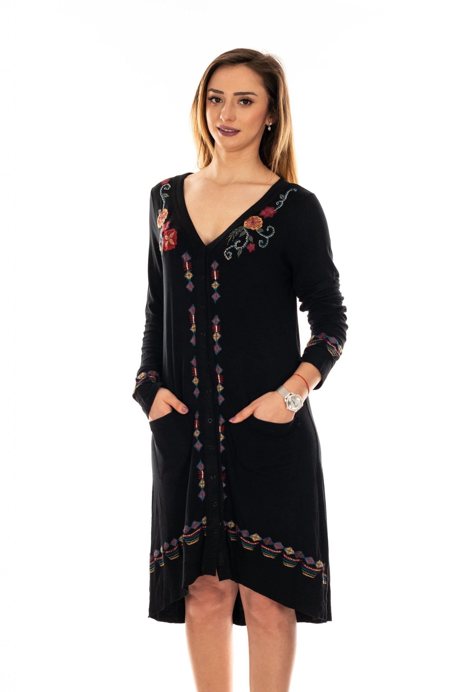 Rochie neagra cu broderie etnic, Mărime M