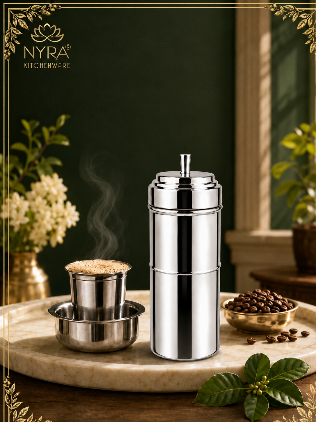 Stainless Steel Coffee Filter | Traditional 4-Part Coffee Decoction Maker with Pressing Disc and Lid