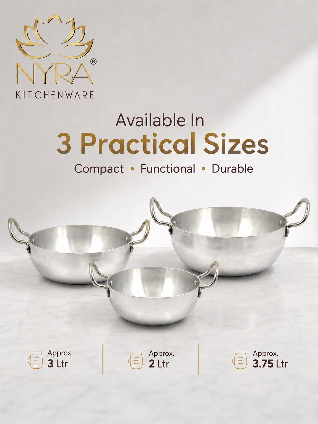 Traditional Aluminium Induction Base Kadhai - 3 Sizes