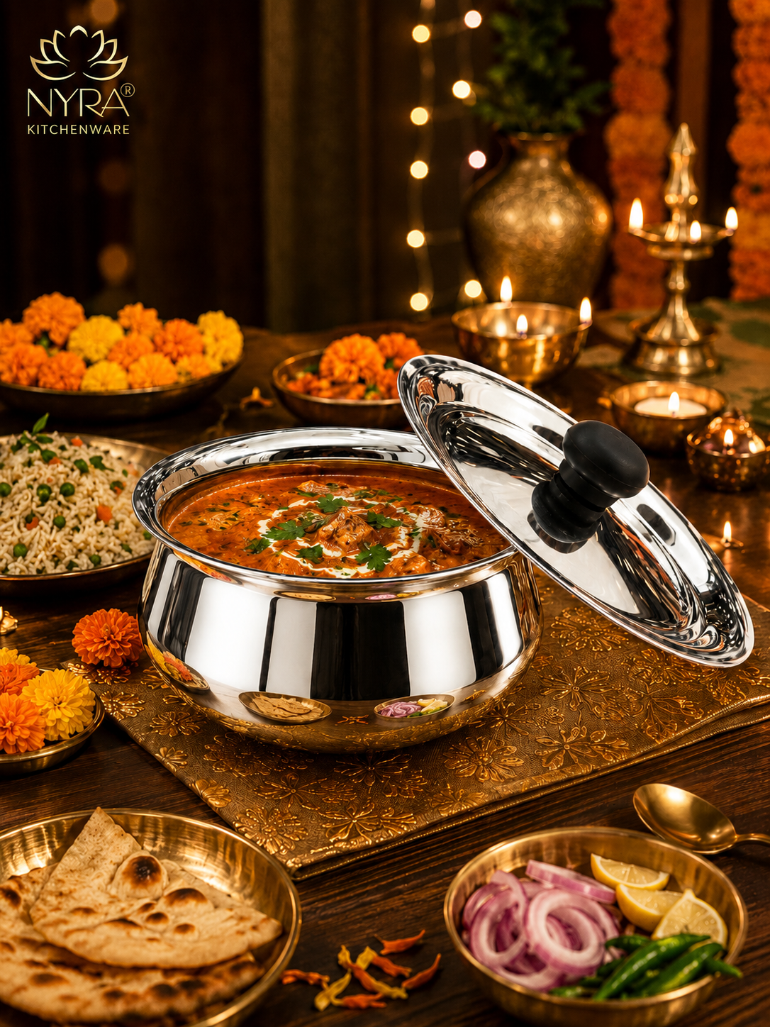 Stainless Steel Pulao Handi with Lid and PVC Knob - Available in 3 sizes