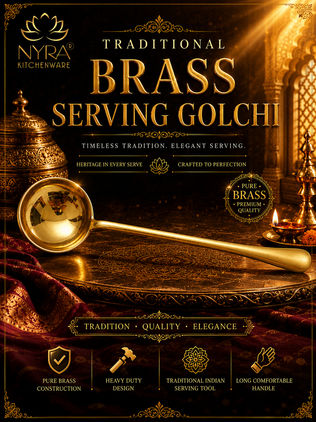Brass Serving Ladle (Peetal Golchi) | Authentic Indian Kitchen Spoon