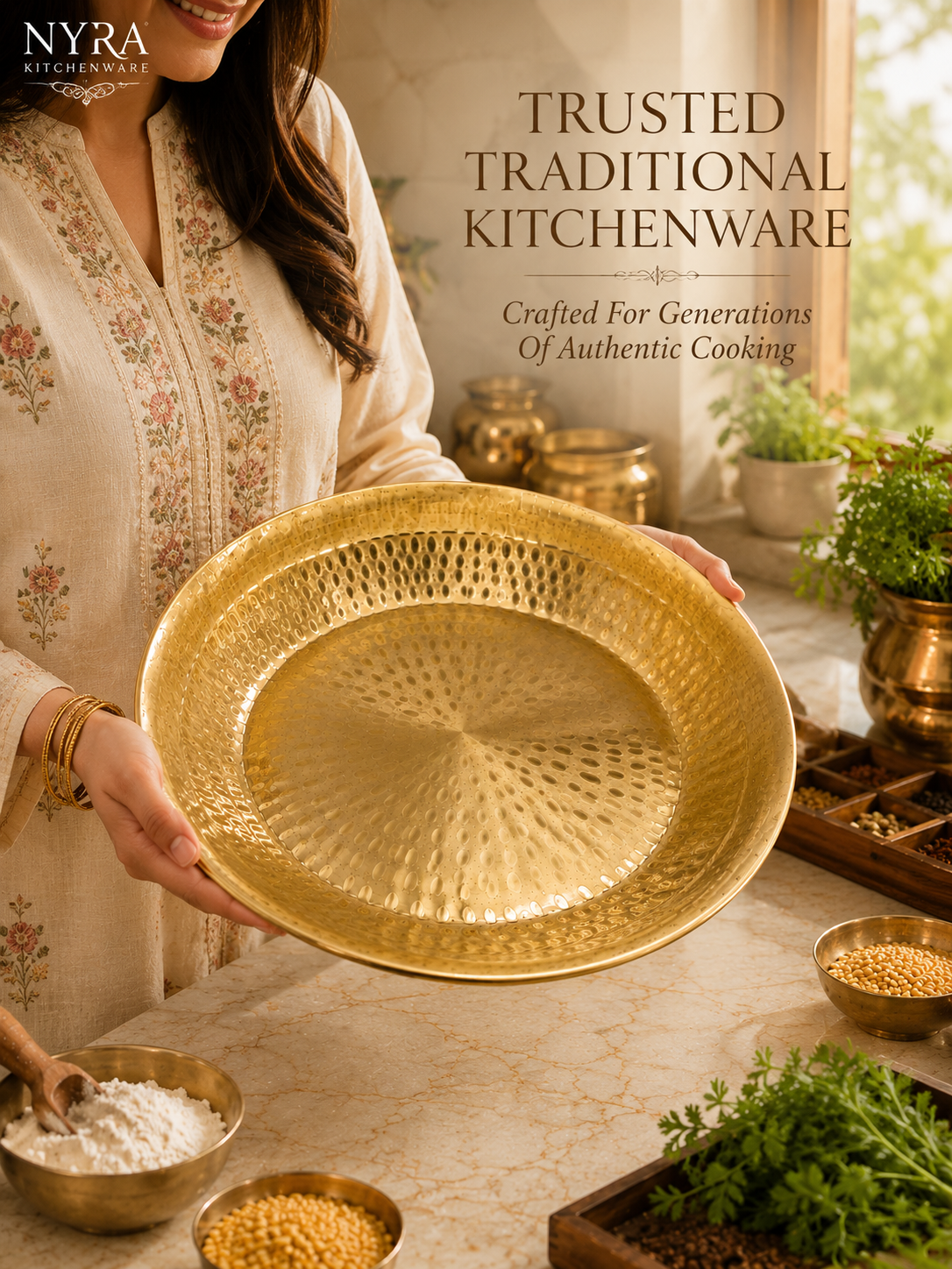 Traditional Brass Hammered Parat | Mathar Peetal Parath for Dough Kneading & Mixing