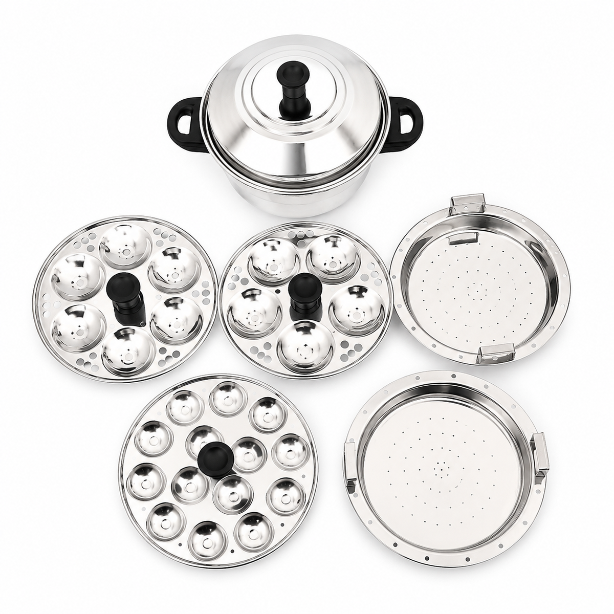 Stainless Steel Idli Cooker - 5 Plates | 3-Tier Steamer for Idli & Multi-Purpose Use