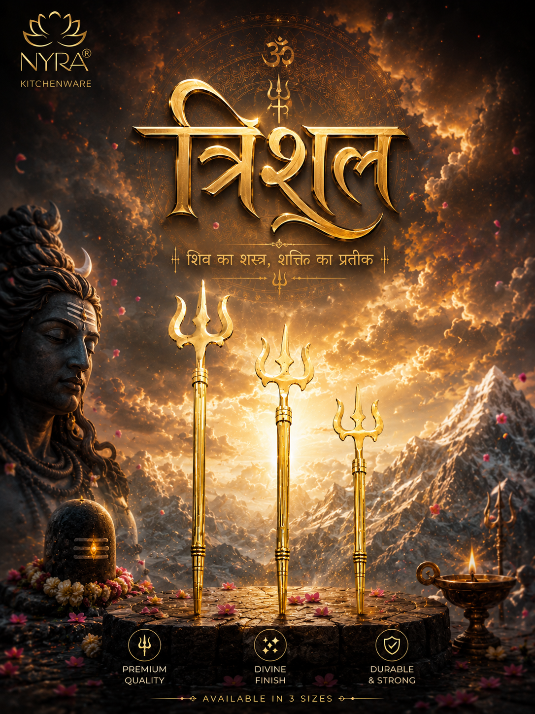 Pure Brass (Peetal) Trishul | Traditional Hindu Religious Symbol | Perfect for Home Temple, Pooja, and Festivals