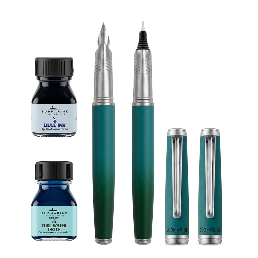Horizon Dual Shade Fragrance Roller & Fountain Pen Set - Cool Water T-Blue