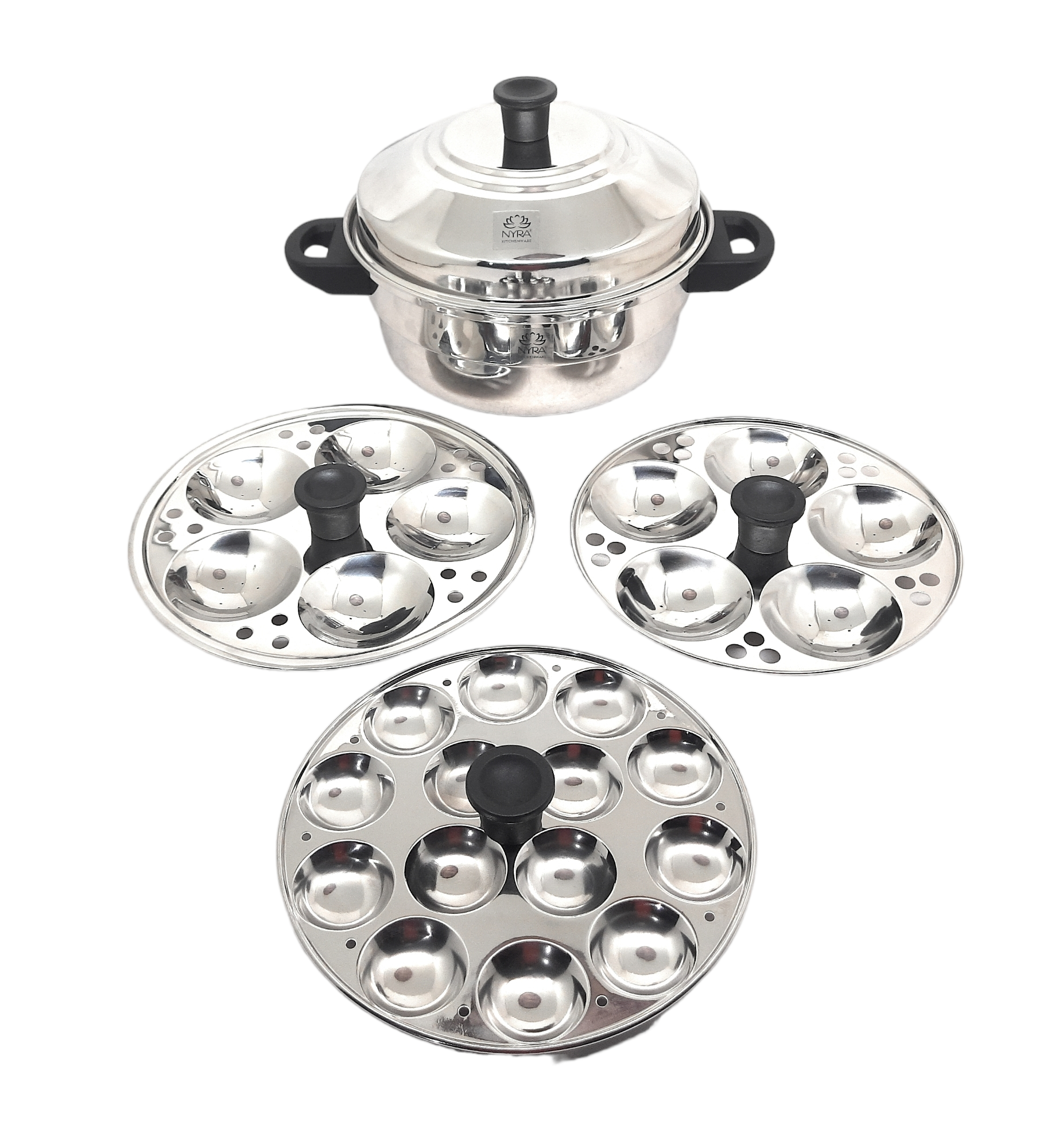 5-Plate Idli Cooker with 3-Tier Stackable Idli Plates