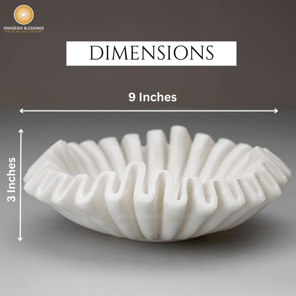 HandCrafted Marble Ruffle Bowl, Large Decorative Bowl for Home Decor, Key Bowl for Entryway Table, Scalloped Bowls for Dining Table Centerpiece Decor, Catch All Bowls, 9"