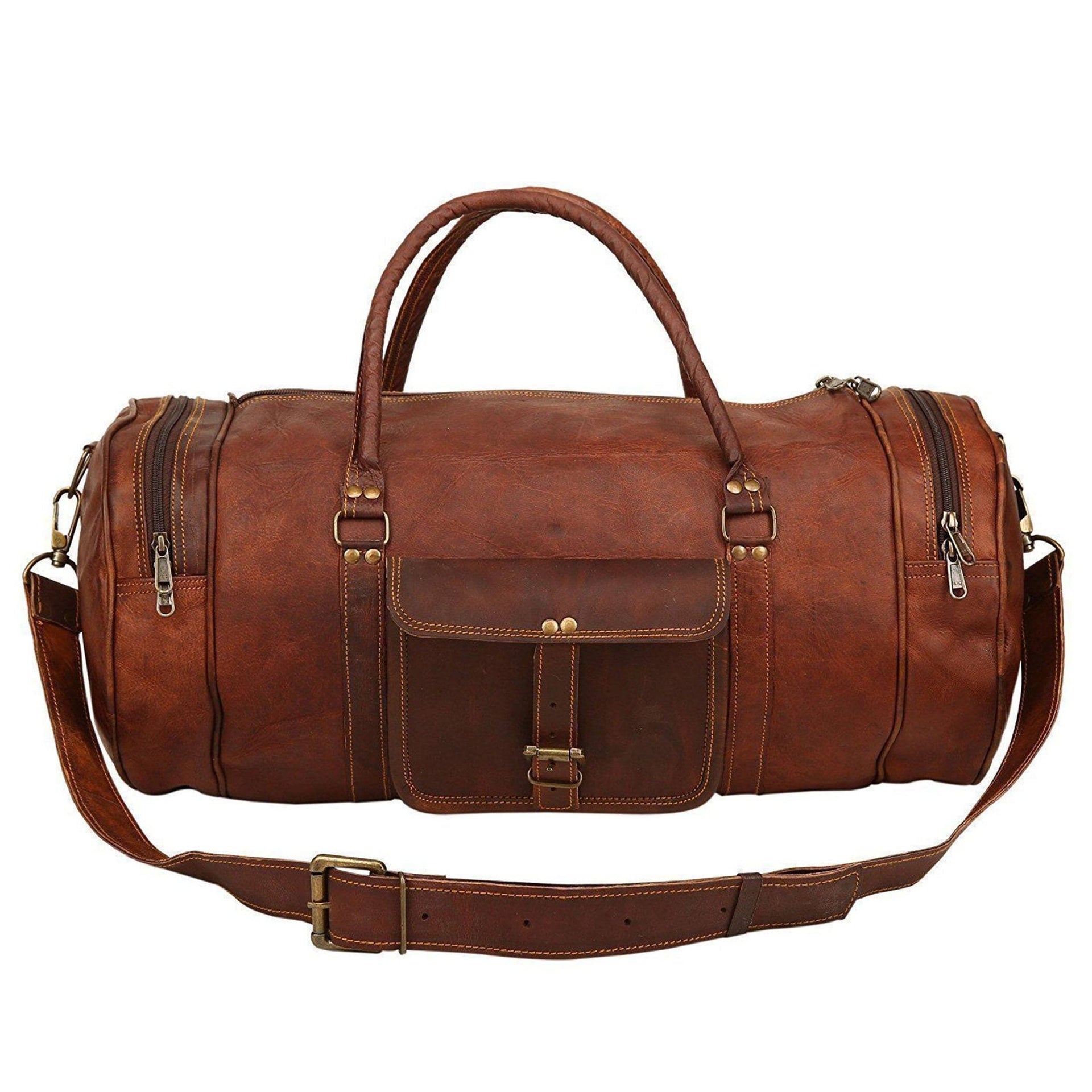 Round Leather Duffle Gym Sports Travel Bag hmkrafts