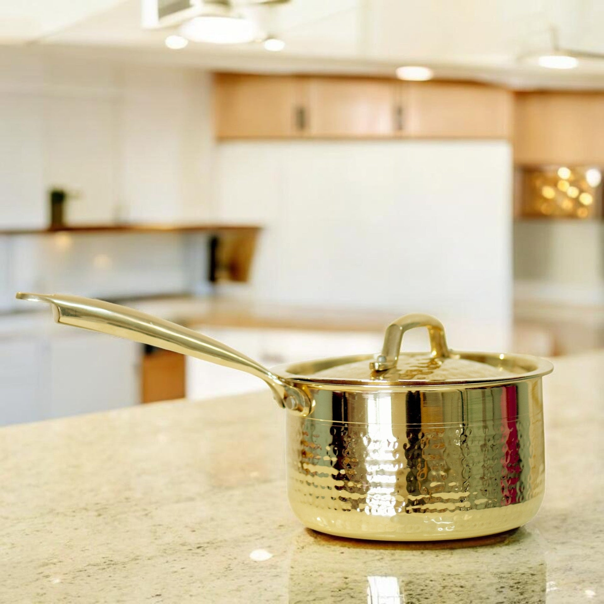 Handcrafted Hammered Brass Sauce Pan with Lid & Broad Handle | RoyalStuffs