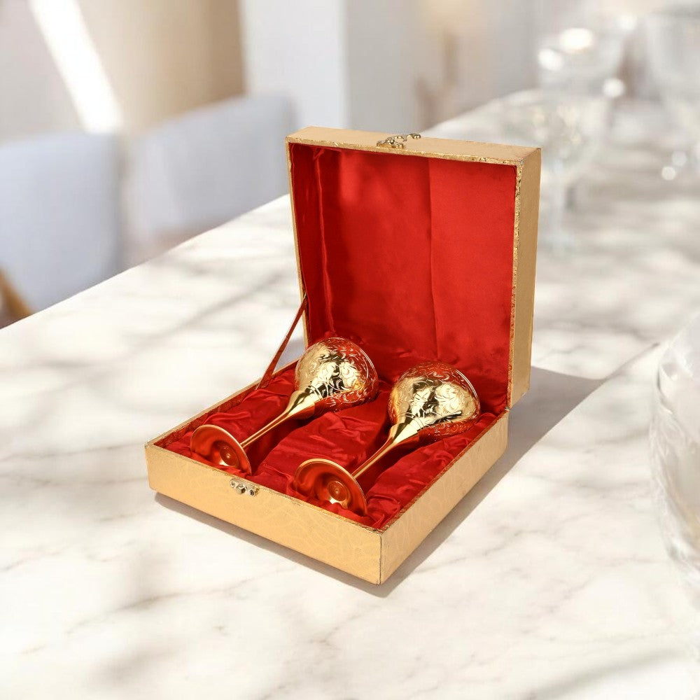Sada 2 pohárov na víno Royal z čistej mosadze v luxusnej darčekovej krabičke – ručne vyrábaný drinkware