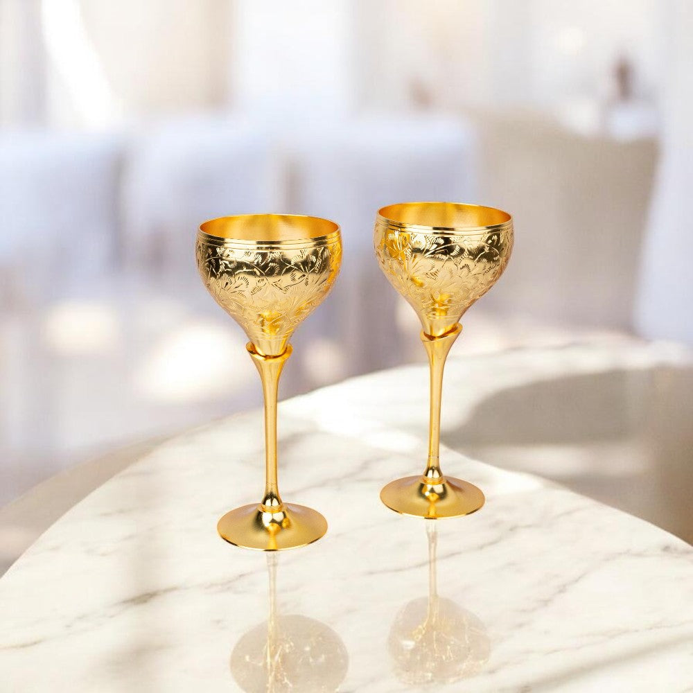 Sada 2 pohárov na víno Royal z čistej mosadze v luxusnej darčekovej krabičke – ručne vyrábaný drinkware