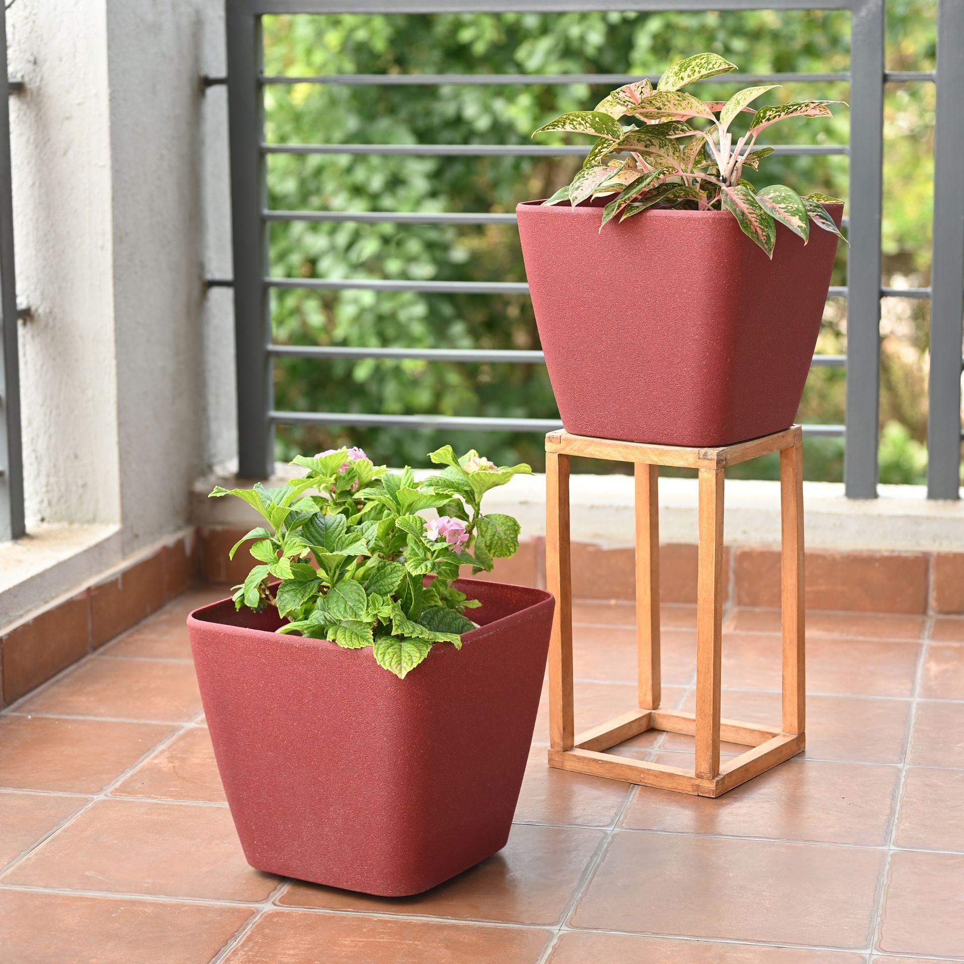 Earth-Friendly Daisy Self Watering Planters 12 Inch set of 2 | Wheeled Planter